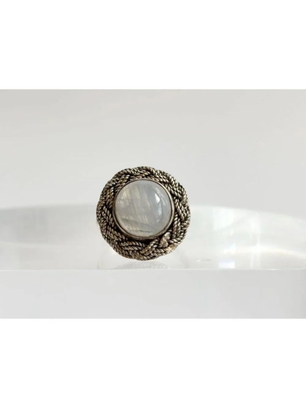 Round Moonstone Southwest Style Braided Sterling Silver 925 Vintage Ring - sz 7